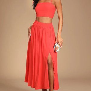 Lulu's Coral Orange Two-Piece Midi Dress